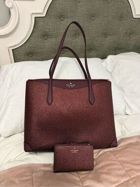 kate spade New York Glitter Tote Bag in Deep nova with matching medium wallet